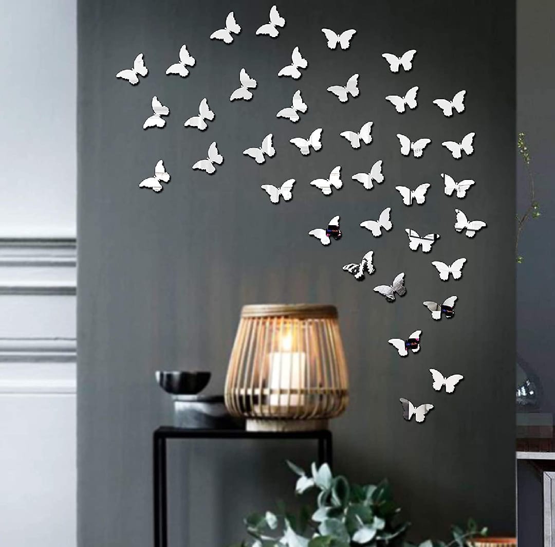 (pack of 30) 3D acrylic Butterfly Wall Decoration Items for Home, Bedrooms Inspire Kids and Look Decent - golden