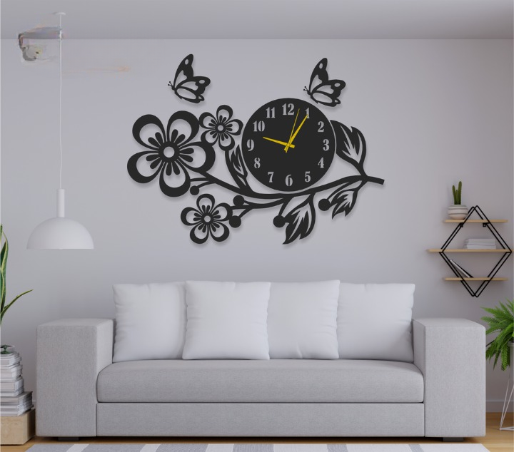 3d wooden Flower wall clock Wall decor for home Wall Decoration attractive Wooden Wall Art - With Light