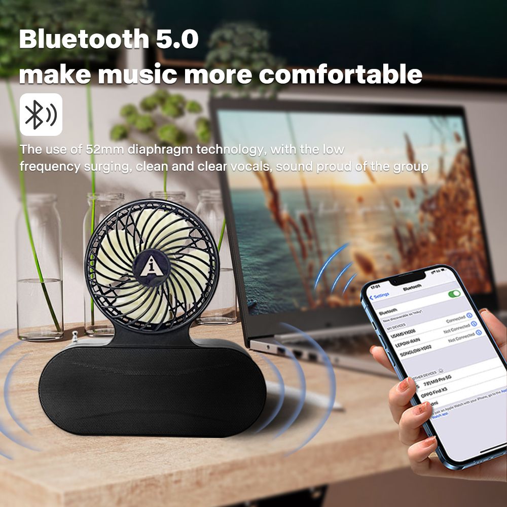 Solar fan Bluetooth speaker | Wireless outdoor portable With blowing flashlight | Listening to music Support TF card U disk FM radio TWS interconnection
