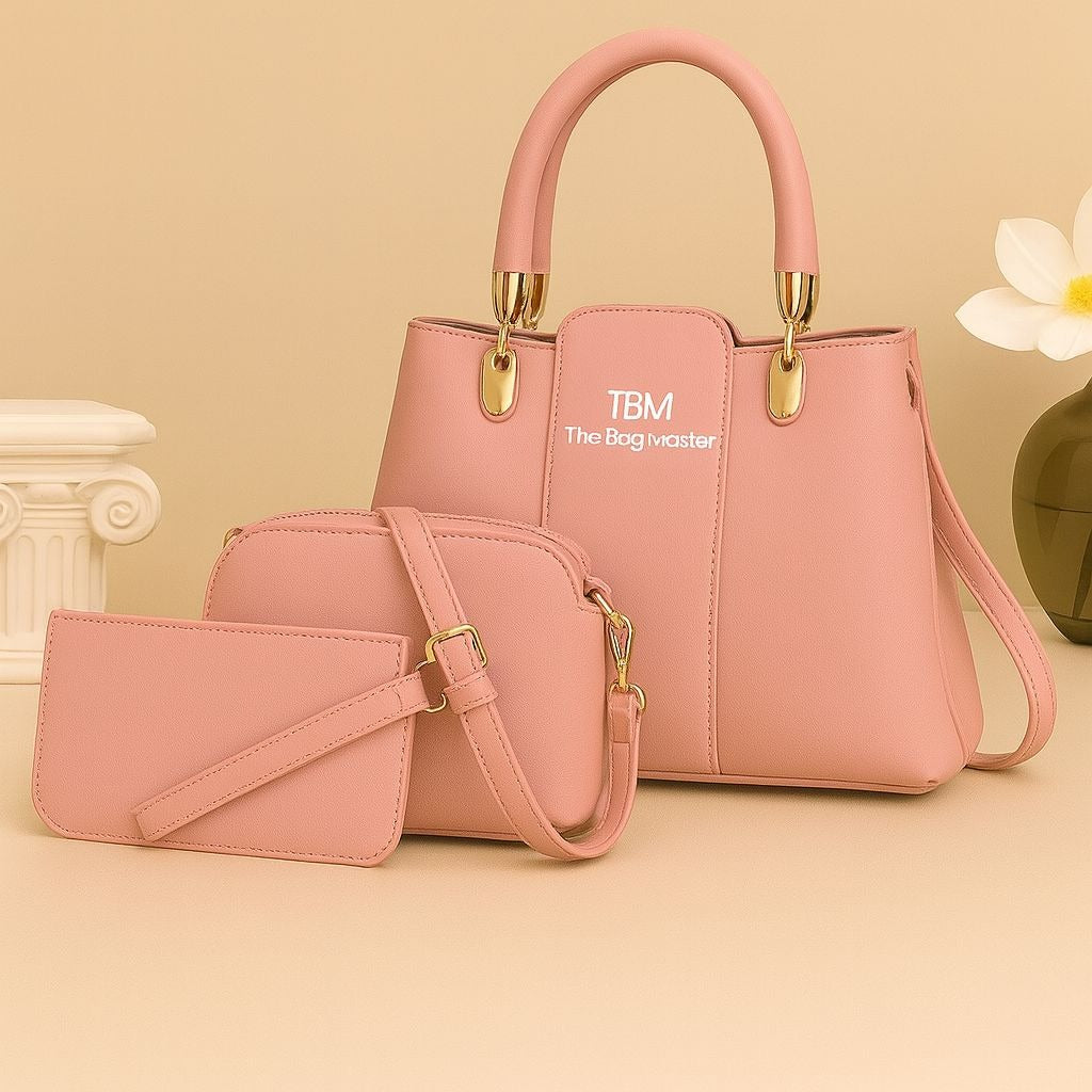3 Pieces Ladies Handbag Elegant Design Premium Quality Smooth Finish Easy Carry - Black